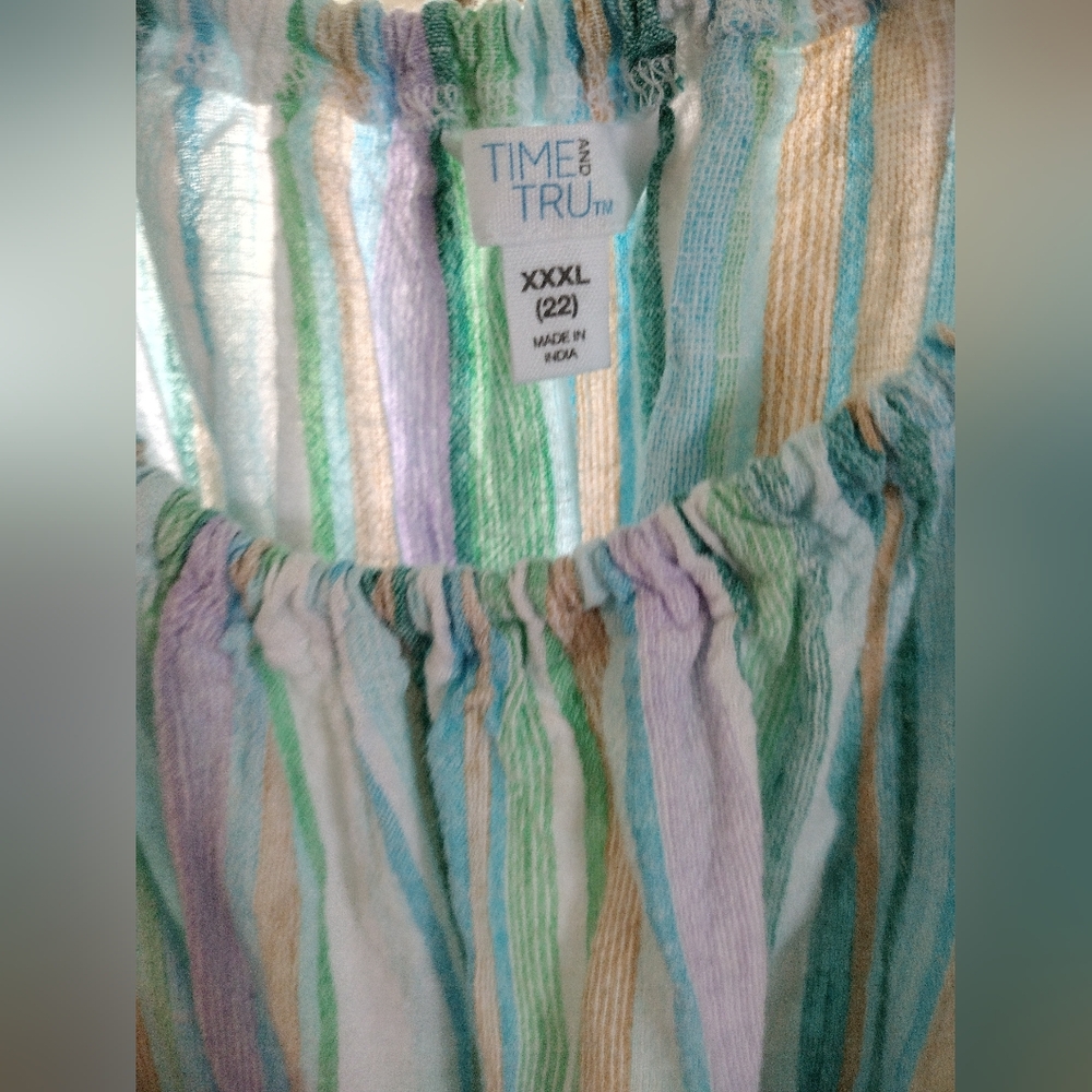 Time and Tru Multi-Color Striped Linen Maxi Dress in Aqua, Mint & Lavender - Picture 2 of 5